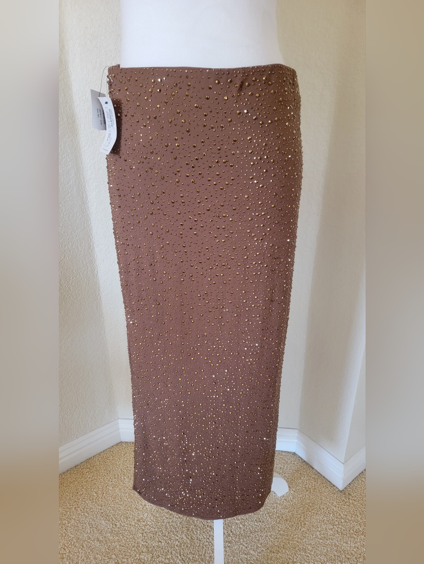 Nwt Leslie Amon Embellished Brown Maxi Skirt, Size M/L